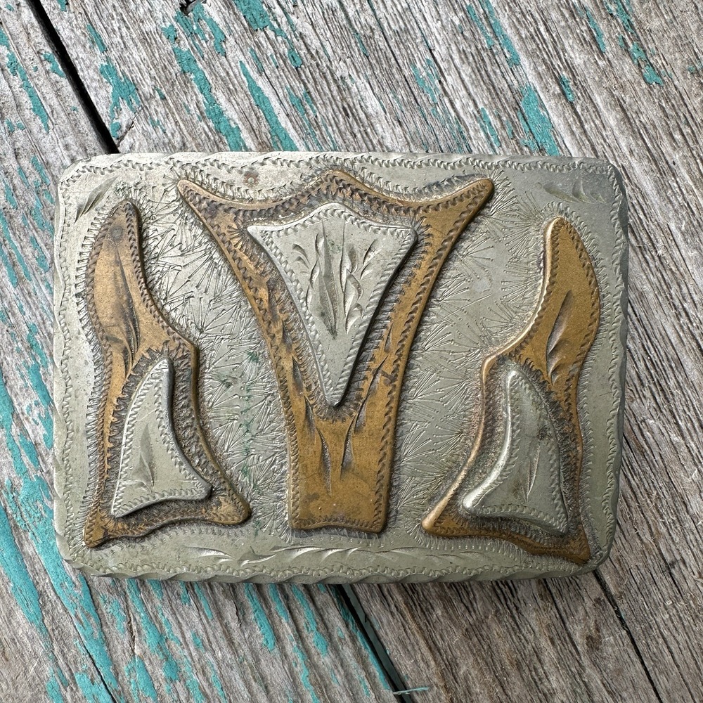 Western Flair Hand Tooled Belt Buckle‎ 2.875 Inch German Silver Brass Colorado